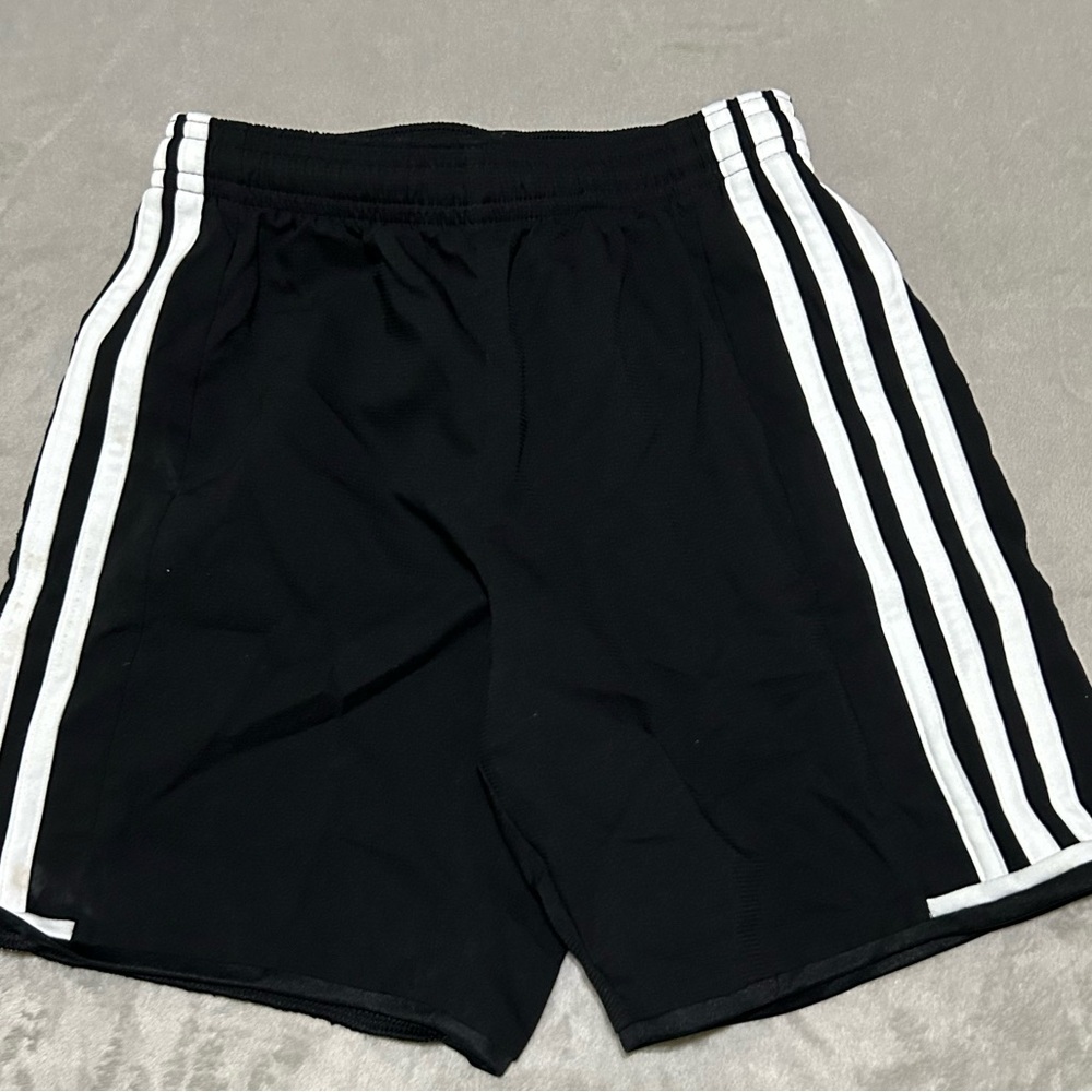 Adidas Kids Black Shorts with White Stripes